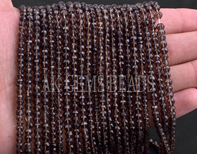 Natural Smoky Quartz Faceted Rondelle Gemstone Beads
