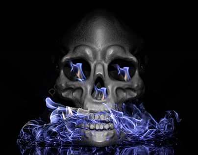 "Ethereal Embers: Ghost Rider Skull Sculpture"