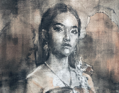Archaic Portrait ; Watercolor and charcoal on canvas