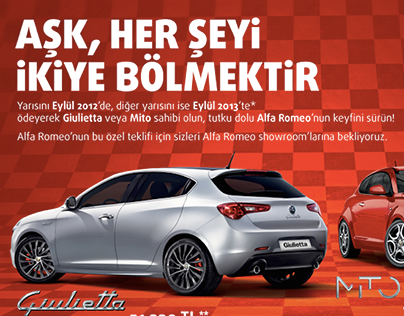 Alfa Romeo Print Ad / "Aşk, her şeyi ikiye bölmektir."
