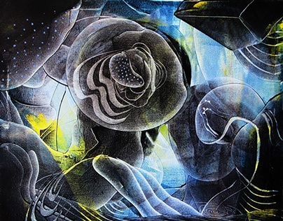 Obra del 2015, "Flores acuáticas" arte abstracto 