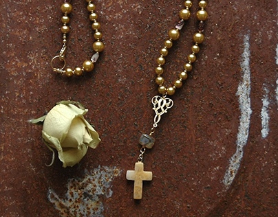 Citrine Cross Rosary Necklace