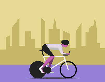 Cyclist in the city in flat design