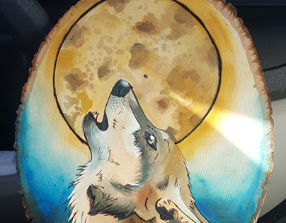Wolf Wood Burning & Watercolor