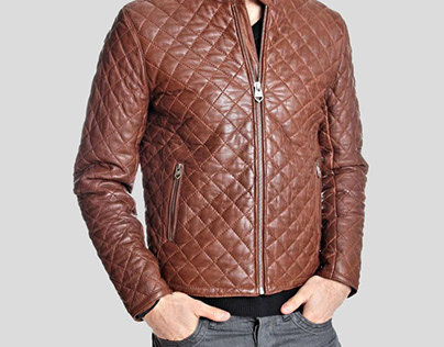 Hutch Brown Quilted Leather Jacket For Men
