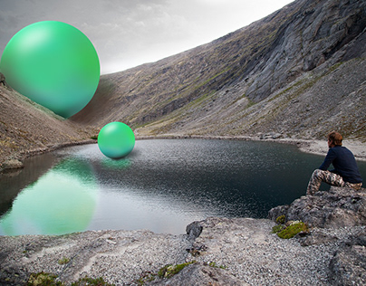 Green bubbles on a mountain lake