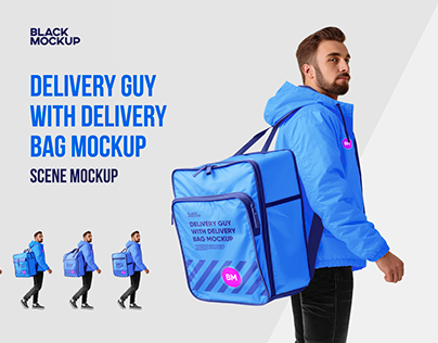 Delivery guy with bag mockup