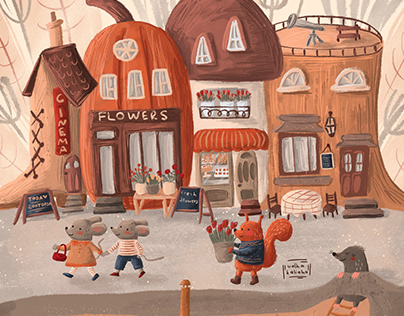 Forest town. Children’s book illustration