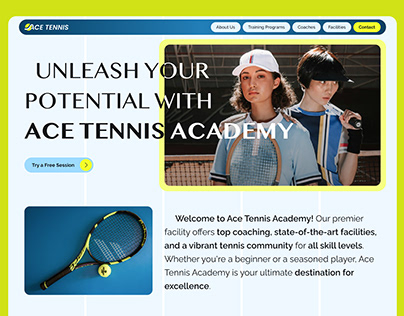 Ace Tennis Academy Landing Page Concept
