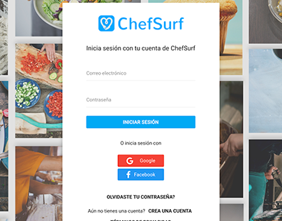 Chefsurf- Diseño pantalla de inicio de sesión.