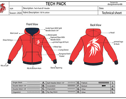 Tech Pack Of Hoodie technical design