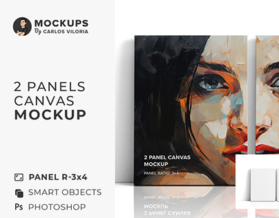 Front Leaning 2 Panel Ratio 3×4 Canvas Mockup