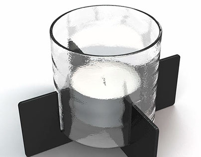 Candle holders in iron, concrete and glass