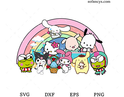 Kawaii character Kitty with various bows SVG