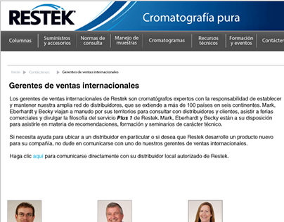Proposed Restek webpage in Spanish