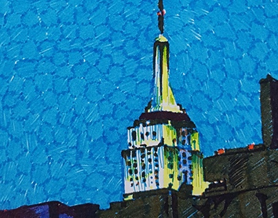 Pen Drawing of the Empire State Building at twilight.