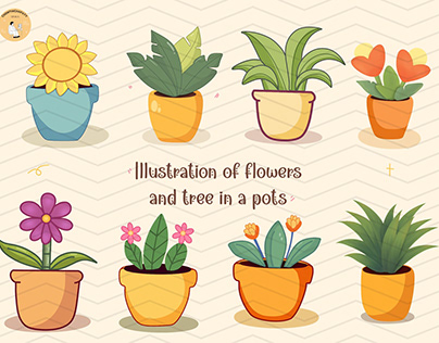 Illustration about plants in pots