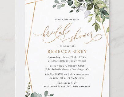 Greenery Gold Bridal Shower Invitation