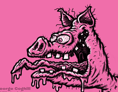 Monster Head Cartoon Pig Hog Sketch