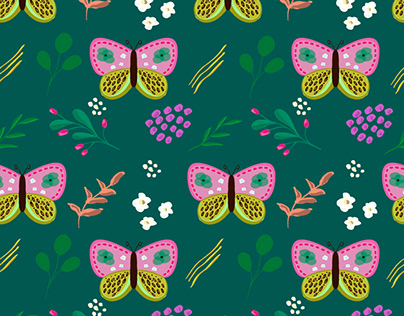 Repeated pattern butterflies and flowers