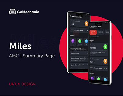 GoMechanic Miles Summary Mobile App UI/UX Design Dark