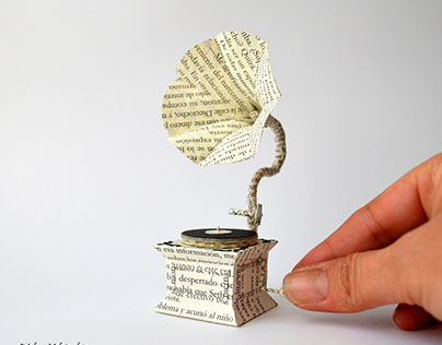 Miniature Book Paper Gramophone