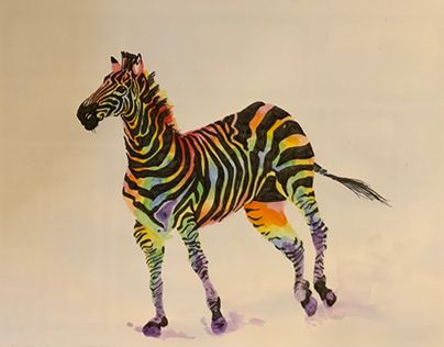 Rainbow Watercolor Zebra