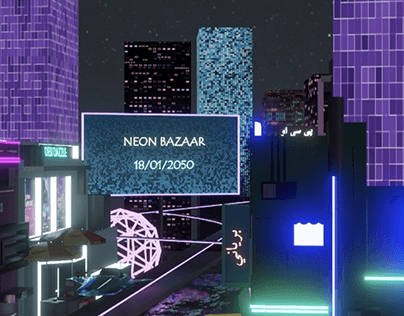 3D Animation of a cyberpunk street