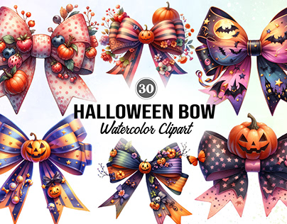 Halloween Bow Watercolor Clipart