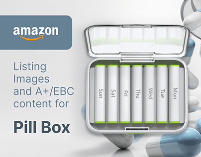 Listing Images and A+/EBC content design for pill box.