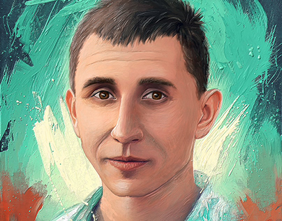 Digital portrait with simulated oil strokes