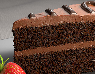 3D chocolate cake with strawberry