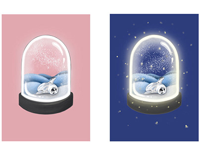 Snow globe with little seal animation