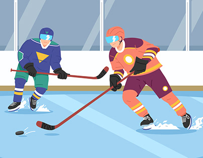 Winter Sport - Ice Hockey Flat Illustration