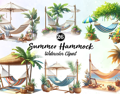 Summer Hammock Watercolor Clipart