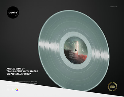 Angled View of Translucent Vinyl Record Pedestal Mockup