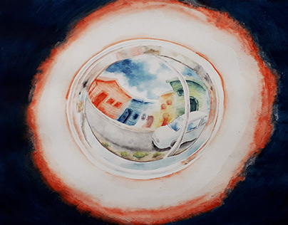 Watercolor peephole landscape