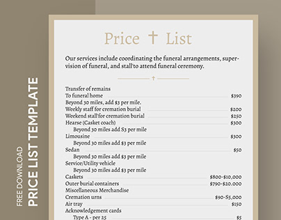 Free Funeral Home General Price List Template