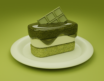 Glossy matcha chiffon cake with choco