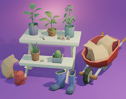 Low Poly Plants & Gardening Tools || 3D Models