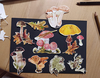pop-up postcard Mushrooms, watercolor