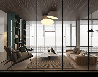 The living room of a villa rendered by Oversea Arch.