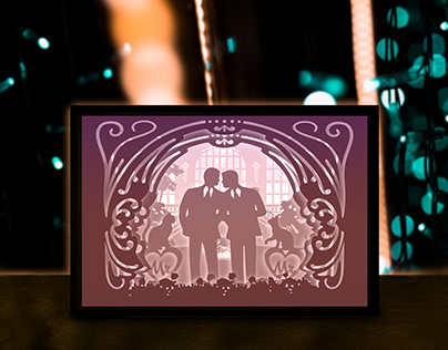 Gay couple wedding paper cut night light template
