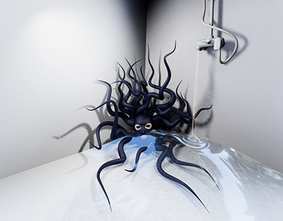 scary latex octopus face in bath 3d model