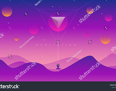 Purple landscape and yoga vector illustration.