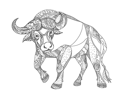 African Buffalo Charging Doodle