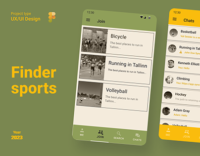 Mobile app / "Finder sports" / UX / UI
