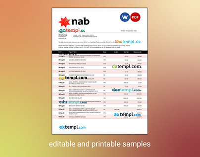 NAB Bank company statement Word and PDF template