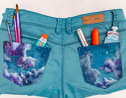 acrylic clouds on jeans pockets