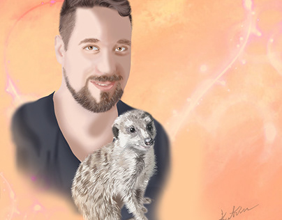 Man and meerkat portrait illustration